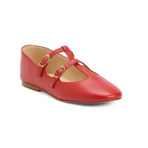 MARC FISHER LTD Red Leather Evie Round Toe Ballet Flats